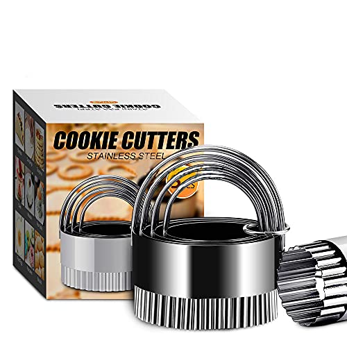 Biscuit Cutters Set, 5 Pcs Cookies Plain Edge Cutter with Handle, 18/8