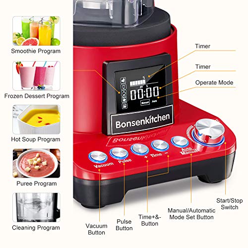 Bonsenkitchen High Speed Vacuum Blender, Multifunctional Food Processor