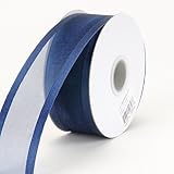 Navy Blue Organza Ribbon Two Striped Satin Edge 3/8 inch 25 Yards