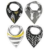 Bandana Bib Set of 4 by Matimati Baby - Extra Absorbent Drool Bibs with Snaps for Boys & Girls (Gold & Gray)