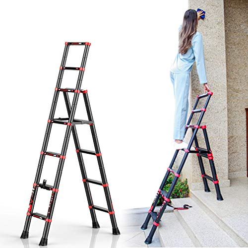charaHOME 5+7 Step Ladders Telescopic Ladder with Aluminum 6 ft Tall Extendable Retractable Compact and Multi Position Ladder Telescoping Lightweight Portable Ladder Height-Locking Latches A-Frame - Thumbnail 7