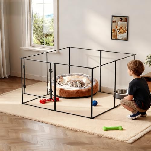 Vilanpaw Acrylic Dog playpen Indoor: Clear Puppy Pen for Small Medium Dogs Cats with Metal Frame - 8panels 76 cm Tall Transparent pet Fence with Door for Rabbits Guinea Pig, 122x122x76.5 cm