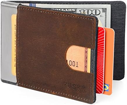 Slim Mens Wallets for Men - RFID with Strap Money Clip - Premium Quality (One Size, Grey-Brown CSBW13-MFCG-DBCH)