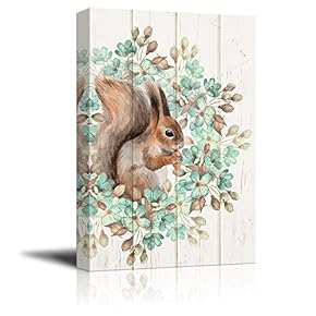 Canvas Wall Art - Retro Style Squirrel and Plant - Giclee Print Gallery Wrap Modern Home Art Ready to Hang - 12x18 inches