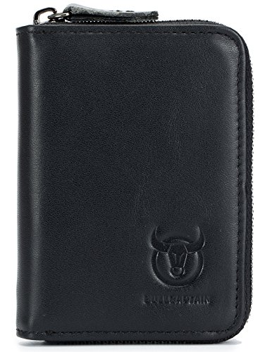 Genuine Leather Men Wallet Card Holder Cards Zipper Credit Card Pack Case Purse (Black)