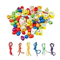 INvench Wooden Lacing Beads Activity Toy - Childrens Threading STEM Wood Fruit Animals Toy DIY Beads Developmental Toys for 3 Years Old (Animals)