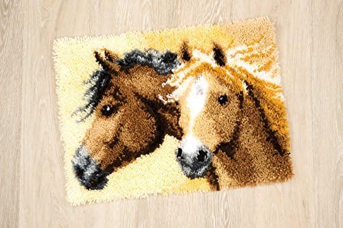 Vervaco PN-0144834 | Large Hole Canvas Horses 2 Rug Latch Hook Kit by Verachtert