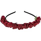 Love Sweety BOHO Floral Crown Rose Flower Headband Hair Wreath (Dark Red)