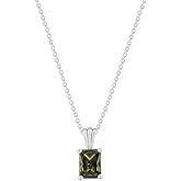 Belacqua Gemstone Necklace in Sterling Silver, Emerald Pendant Size 6 * 8mm, 15" Cable Chain with 2" Extender, Spring Ring Clasp, Dainty Birthstone Necklace for Women, Gift Box Included
