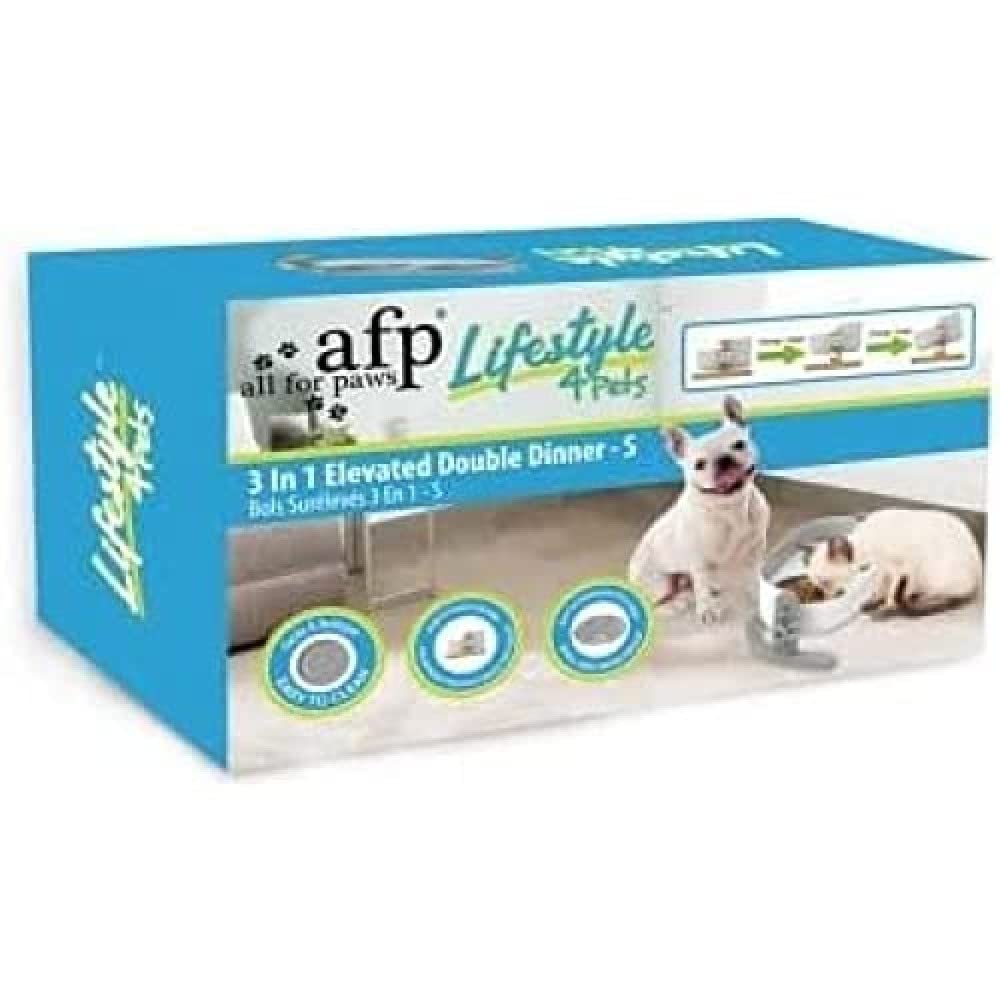 ALL FOR PAWS Lifestyle 3-in-1 Elevated Double Dinner Feeder Bowl, Medium, 8 kg