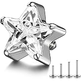 Osbourney 1PC ASTM F136 Titanium Threaded(0.9mm internal) Pentagram Elements Tops Piercing studs for Conch,Tragus,Helix,Lobe Come With 4PCS Different Lengths Post F136 Titanium 16G 18G 20G Flatback earring nose Jewelry Gold Silver