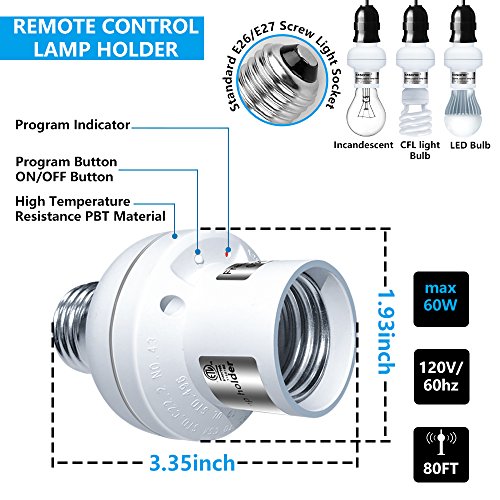 Wireless Remote Control Outlets & Light Sockets, Kasonic Smart Home ETL-Listed Remote Control Multipurpose Combo Set [3 Electrical Outlets, 2 Lamp Holders, 2 Remotes] for Household Appliances - Thumbnail 2