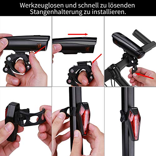 Antimi Fahrradlicht Set Wiederaufladbare, LED Fahrradlichter Fahrradlampe Set Vorne Fahrradbeleuchtung Wasserdicht mit Frontlicht Rücklicht StVZO