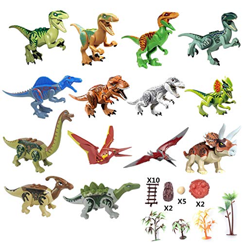 Yizeda Dinos Toy,(14+23) Dinosaur Building Blocks Figures Toys,Jurassic Predator Herbivore and Dinosaur Scene Configuration Set