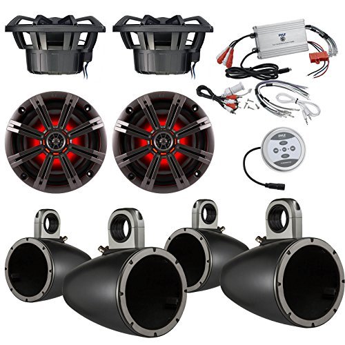 Car Speaker Package With Amp 4x Kicker 41KM84LCW 8" Coaxial Marine