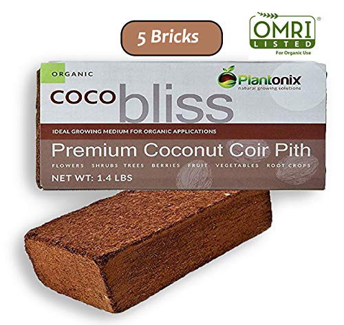 Plantonix Coco Coir Brick, OMRI Listed for Organic Use (5 Bricks)