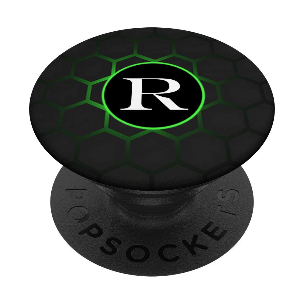 Phone Pop Up Holder,Black & Green White Initial R Monogram PopSockets PopGrip: Swappable Grip for Phones & Tablets