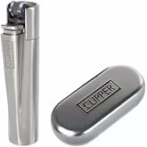 Clipper Classic Large Metal Traditional Lighter - CP11 Silver Shiny Finish, Durable &amp; Refillable with Packing Tool - Iconic Design, Dimensions: 2.5in x 0.55in - 1 Lighter