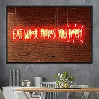Framed Canvas Wall Art Illuminated Words 3D Industrial Inspirational Multicolor Neon Pop Art Quotes Typography Urban - 16x24 inches
