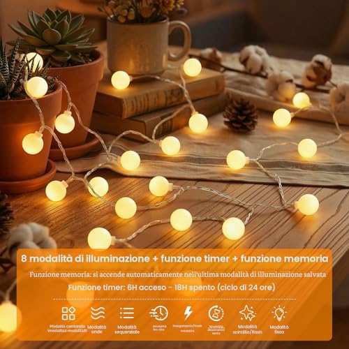 Giliwosy 60LEDs 10 m LED Lights Battery Operated with USB 8 Function Modes Timer IP65 Waterproof Decorative LED Lights for Balcony Garden Party Room Camping Christmas