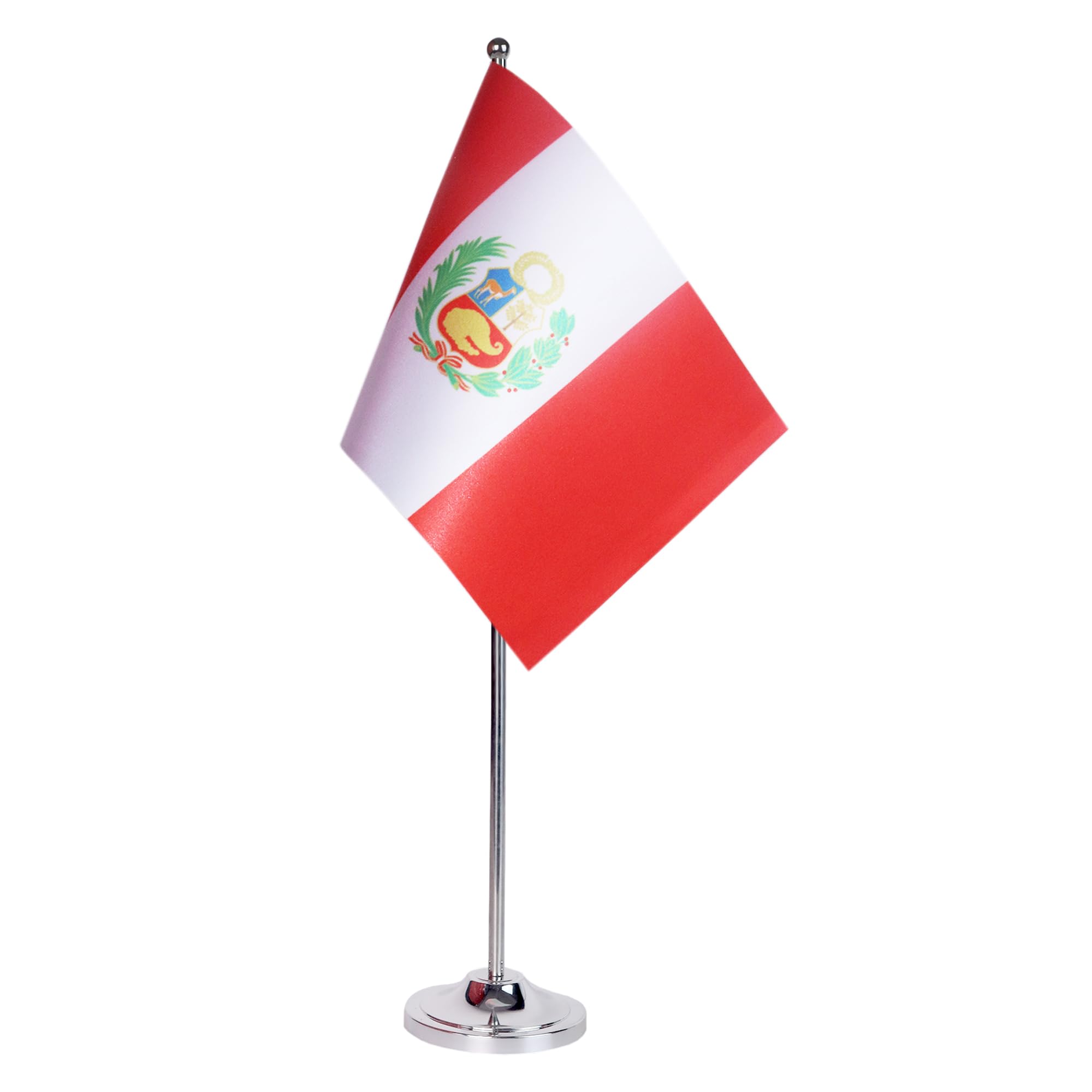 AZ FLAG Peru Prestige Table Flag 6'' x 9'' - Peruvian Office Decoration 100% Satin 22 x 15 cm - Desk Flag with Steel Pole and Base