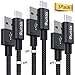 USB Certified Type C Cable - Quntis USB C Cable 3Pack 6ft Nylon Braided Type C to USB Cable Cord for Samsung Galaxy S9 S8 Plus Moto Z2 Pixel Nexus 6P LG V30 G6 OnePlus 5 Nintendo Switch, Black