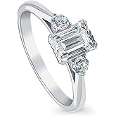 BERRICLE Sterling Silver 3-Stone Engagement Promise Rings for Her, 1 Carat Emerald Cut Cubic Zirconia CZ Ring