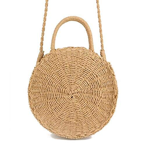 Zognsi Round Straw Beach Bag Summer mini Vintage Handmade Crossbody Bag Circle Rattan bag Small Bohemian Shoulder bag for women (Khaki 2)