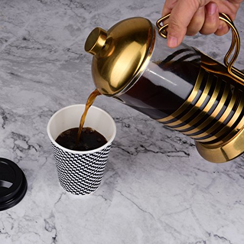 Disposable Hot Coffee Insulated Cups By Golden Spoon – 50 Pack Set Complete With Lids – Stylish Contemporary Ripple Design - Perfect For Take Away Coffee Shops And Bars (12 oz, Checkered Design)