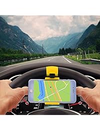 Soporte Universal de teléfono para coche ruedas de dirección 2 unidades fuerte antideslizante de conector Auto Ajuste para iPhone 7, 6, 6S, Samsung Galaxy S7, S6, etc. con tono de Rebel paño de limpieza y paquete de venta al por menor, Amarillo