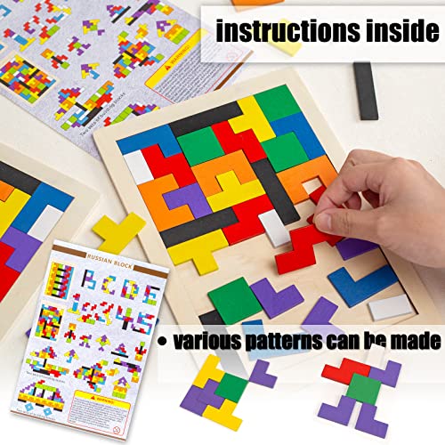 3 otters Wooden Blocks Puzzle, 2 Sets Wooden Russian Blocks Tangram Jigsaw Puzzles for Kids Ages 4-8 Brain Games Intelligence Toys Classroom Must Haves