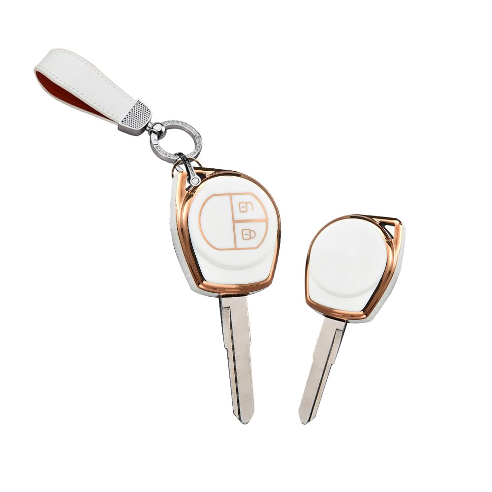 HIBEYO Car Key Silicone Case, Fits Suzuki, Key Case, Protective Cover for the Suzuki Swift SX4, Liana Alto Vitara JIMNY, for the Opel Agila B, Nissan Pixo, Remote Key Case, 2 Buttons, White