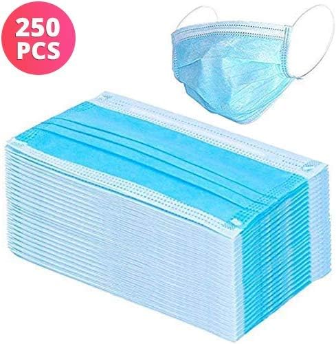 Disposable Face Mask Non-toxic Dust Mask, Sanitary Surgical Masks – Thick 3Ply Mouth Masks with Comfortable Earloop (250)