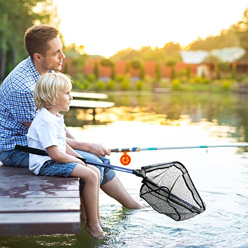 MelkTemn Collapsible Fishing Net, Fish Net Foldable Telescopic Pole Handle(16.5-38.6in) Durable Nylon Mesh Safe Fish Catching Landing nets for Fishing (Hoop is 15.7 x 15.1 x 9.1 in Depth)