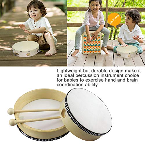 WeiMeet 2 Pieces Hand Drum 6 Inches and 8 Inches Wood Frame Drum Percussion with Drum Sticks