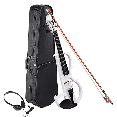 AW 4/4 Electric Violin Full Size Wood Silent Fiddle Musical Instrument Fittings Headphone White