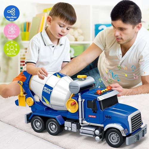 Uniiking® Toddler Trucks Toy, 16" Large Mixer Truck Toy with Lights & Sounds, Truck Vehicle Boy Toy for 3 4 5 6 Year Old Boys, Christmas Birthday Gifts for Boys & Girls