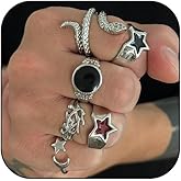 CXENSJH Gothic Vintage Rings Set for Men Silver Chunky Punk Star Snake Stackable Statement Gothic Rings Men Punk Hip Hop Jewelry