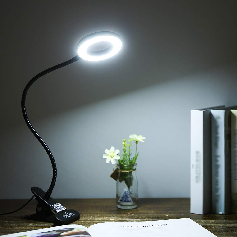 Tomshine Book Light, Metal Clip on Light with 3 Colors, 10-Level Brightness Reading Lamp with Clip for Desk, Bed - - 