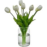 10PCS White Tulips Artificial Flowers Real Touch Fake Tulips Fake Flowers White Flowers Artificial Mother's Day Easter Valentine'S Day Gifts Spring Decorations For Home