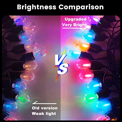 QQARORSUN Colored String Light Outdoor Remote Control, Dimmable Waterproof &Shatterproof E26 Bulb String, 15 Sockets Linkable Commercial Grade Hanging 48ft String Light RGB for Café, Backyard, 1-Pack