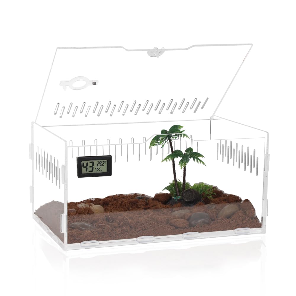 YUEHUA Acrylic Reptile Terrarium Insect Breeding Tank Reptile Breeding Habitats with Thermometer for Lizards, Horned Frogs, Snakes, Spiders 30 x 20 x 15 cm