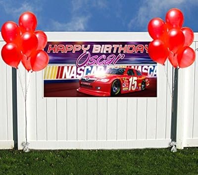 Red Sports Car NASCAR Race Car Birthday Banner Personalized Party Backdrop