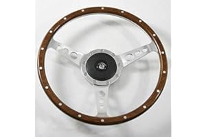 Flashpower 15'' Classic Wood Steering Wheel 18 Rivets with Horn Button