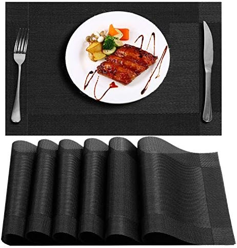 Place Mats For Dinner Table - Niskite Plastic Placemats For Dining Table Non-Slip Washable Table Mats,Heat Resistant Crossweave Woven Vinyl Placemat For Kitchen Table Black
