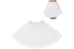 BFONS Tutus for Women Adult Tutu Tulle Skirts Costumes for Women 3 Layered Womens White Tutu Skirts for Girls Teen Halloween Running Fairy Alien Tinkerbell Princess Peach Mike Wazowski Lilo Stitch Grinch