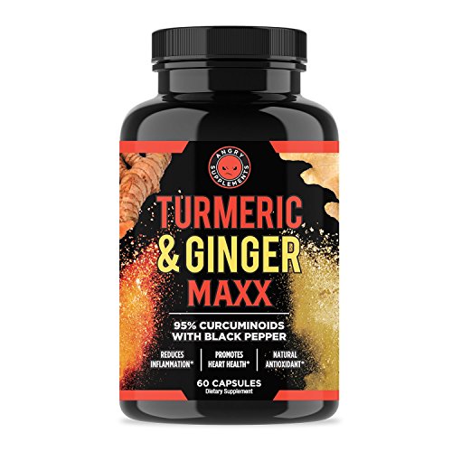 Angry Supplements Turmeric Curcumin & Ginger Maxx, 95% Curcuminoids with Black Pepper, Reduce Inflammation & Joint Support, All-Natural Antioxidant, 1355mg Blend of Non-GMO Ingredients (1-Bottle) Angry Supplements Turmeric Curcumin & Ginger Maxx, 95% Curcuminoids with Black Pepper, Reduce Inflammation & Joint Support, All-Natural Antioxidant, 1355mg Blend of Non-GMO Ingredients (1-Bottle)