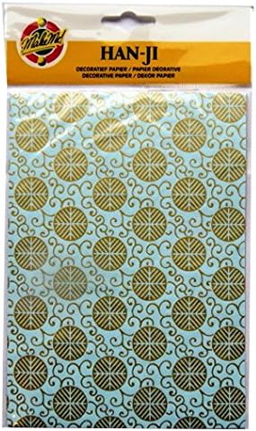 Handmade Decorative Korean Han-ji Mulberry Paper - 2 Designs - Diagonal Gold / Teal Shapes - 3 Sheets of Each - Size 8.3 X 5.9