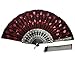 Newstarfactory Peacock Feather Red Sequins Design Black Plastic Folding Hand Fan