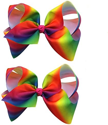 2PCS Large Hair Bows for Girls, iBiubiu 8inch Big Bow Clip Boutique for Girls-Rainbow